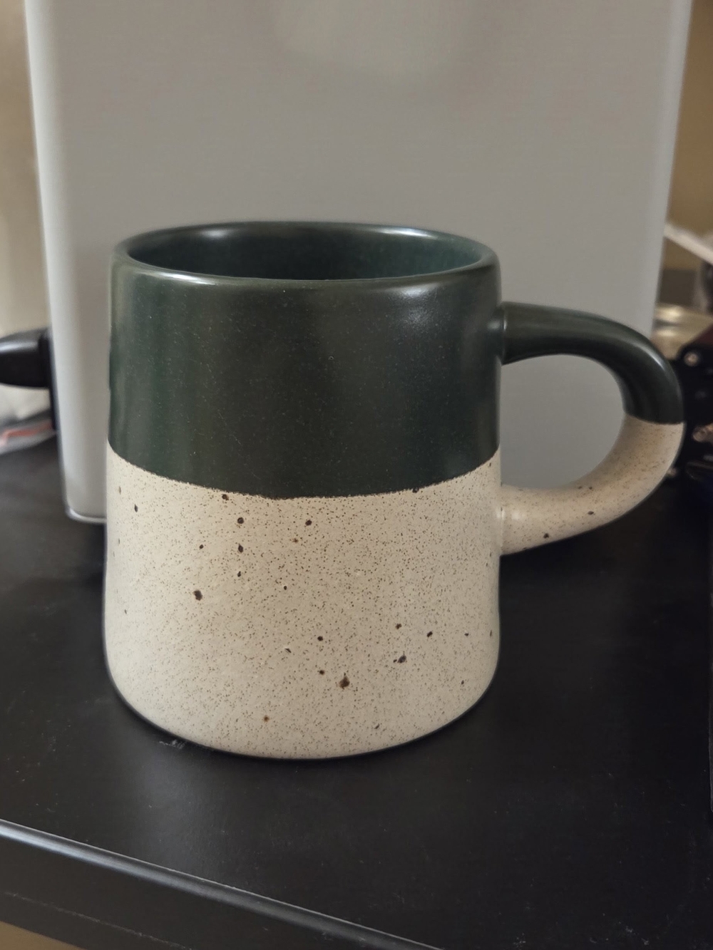 Hearth & Hand Dark Green and Speckled Cream Stonewear Mug